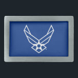 Boucle De Ceinture Rectangulaire Logo de l'armée de l'air américaine - Bleu<br><div class="desc">Cette conception présente le logo officiel de l'armée de l'air des États-Unis affiché sur un arrière - plan bleu en gras. Représentant la fierté,  l’honneur et la tradition,  il s’agit d’un hommage intemporel au service et au dévouement de la United States Air Force.</div>