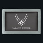 Boucle De Ceinture Rectangulaire Logo de l'armée de l'air américaine - Noir<br><div class="desc">Cette conception présente le logo officiel de l'armée de l'air américaine sur un arrière - plan bleu frappant. Symbolisant la fierté,  le dévouement et le service,  il est un hommage intemporel et patriotique à l’armée de l’air des États-Unis et à sa riche tradition d’excellence.</div>