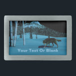 Boucle De Ceinture Rectangulaire Loup d'hiver - Tapetum Lucidum<br><div class="desc">Un loup marchant la nuit sur la neige rouillée; un pic couvert d'arbres dans l'arrière - plan. Le clair de lune reflète la neige et l'écorce pâle des bouleaux. Les yeux du loup brillent aussi de lumière lune réfléchie. Ajoutez votre propre texte. La qualité réfléchissante de nombreux yeux d'animaux est...</div>