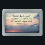 BOUCLE DE CEINTURE RECTANGULAIRE MAGNIFIQUE MATTHEW 22:37 DESIGN PHOTO DE LEVER<br><div class="desc">Aimez le Seigneur de tout votre coeur, de toute votre âme et de tout votre esprit. Encouragez tous avec votre foi, votre espérance et votre amour en Jésus-Christ avec ce lever de soleil époustouflant sur l'océan design original photo avec le verset Écriture motivant Matthieu 22:37 sur Tee - shirts et...</div>