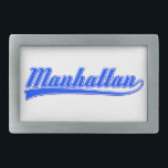 Boucle De Ceinture Rectangulaire Manhattan avec lave<br><div class="desc">Manhattan,  New York City,  écrit avec un swash (queue). Polices en blanc et bleu. Conception de texte originale.</div>