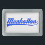 Boucle De Ceinture Rectangulaire Manhattan avec lave<br><div class="desc">Manhattan,  New York City,  écrit avec un swash (queue). Polices en blanc et bleu. Conception de texte originale.</div>