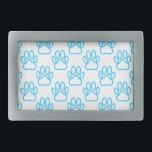 Boucle De Ceinture Rectangulaire Motif Empreinte de patte de Blue Neon Dog<br><div class="desc">Un motif d'empreintes de pattes de chien de couleur bleue. Design de dessin animé original.</div>