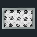 Boucle De Ceinture Rectangulaire Motif Empreinte de patte de chien noir et blanc<br><div class="desc">Un motif en noir et blanc d'empreintes de pattes de chien. Style dessin animé original.</div>
