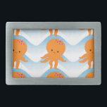Boucle De Ceinture Rectangulaire Motif Octopus Orange Et Vagues Bleues<br><div class="desc">Un joli dessin de poulpe et un motif de vagues bleues. Conception avec texture appliquée à l'image. Idée décor pour les enfants.</div>