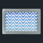 Boucle De Ceinture Rectangulaire Ondes bleues dégradantes<br><div class="desc">Ondes bleu foncé et clair. Motif original.</div>
