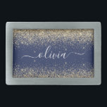 Boucle De Ceinture Rectangulaire Parties scintillant Bleu de la Marine d'or Script<br><div class="desc">Bleu de marine et or Parties scintillant étincelante Script Monogramme Nom Boucle de ceinture. Cela rend la graduation parfaite, doux 16 16ème, 18ème, 21ème, 30ème, 40ème, 50ème, 60ème, 70ème, 80ème, 90ème, 100ème anniversaire, mariage, douche nuptiale, anniversaire, baby shower ou cadeau de fête de bachelorette pour quelqu'un qui aime les styles...</div>