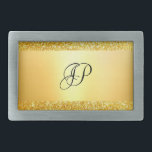 Boucle De Ceinture Rectangulaire Parties scintillant d'or Élégant Monogramme Modèle<br><div class="desc">Parties scintillant d'or Élégant Monogrammé Modèle Moderne Glamor Ceinture Boucle.</div>