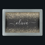 Boucle De Ceinture Rectangulaire Parties scintillant Noir Or Script Monogramme Nom<br><div class="desc">Parties scintillant à étincelle noire et or Script Monogramme Nom Ceinture Boucle. Cela rend la graduation parfaite, doux 16 16ème, 18ème, 21ème, 30ème, 40ème, 50ème, 60ème, 70ème, 80ème, 90ème, 100ème anniversaire, mariage, douche nuptiale, anniversaire, baby shower ou cadeau de fête de bachelorette pour quelqu'un qui aime les styles glam luxe...</div>