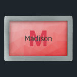 Boucle De Ceinture Rectangulaire Red gradient geometric mesh pattern Monogram<br><div class="desc">Monogramme Personnalisez avec votre initiale et votre nom personnalisés. Motif de maillage géométrique dégradé rouge. Triangle maillage géométrique avec dégradé gris foncé clair. motif,  ombre,  maillage,  triangles,  géométrie,  géométrique,  dégradé,  cool,  triangle,  brillant,  rouge</div>