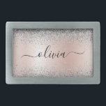 Boucle De Ceinture Rectangulaire Rose Gold<br><div class="desc">Or rose - Blush Rose et Argent Faux Foil Parties scintillant étincelante métallique brossé Monogramme Nom de la ceinture Boucle. Cela rend la graduation parfaite, doux 16 16ème, 18ème, 21ème, 30ème, 40ème, 50ème, 60ème, 70ème, 80ème, 90ème, 100ème anniversaire, mariage, douche nuptiale, anniversaire, baby shower ou cadeau de fête de bachelorette...</div>