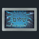 Boucle De Ceinture Rectangulaire Shalom Sur Fractage Bleu<br><div class="desc">Texte foncé "Shalom" (Hébreu : paix) superposé sur une image fractale bleue plus légère. Ajoutez votre propre texte supplémentaire.</div>