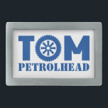 Boucle De Ceinture Rectangulaire Tête Tom Petrol<br><div class="desc">Le nom Tom avec la lettre O comme une roue. Pour une voiture / vélo fanatique,  mécanicien ou conducteur.</div>