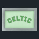 Boucle De Ceinture Rectangulaire Texte celtique<br><div class="desc">Texte de style noeud celtique en vert. Police personnalisée.</div>
