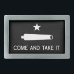 Boucle De Ceinture Rectangulaire Venez il falloir le ~ le Texas de drapeau<br><div class="desc">Venez il falloir le drapeau en noir et blanc de la bataille de révolution du Texas de Gonzales 1835 et de la devise pour le contrôle des armes à travers les Etats-Unis d'Amérique aka les Etats-Unis</div>