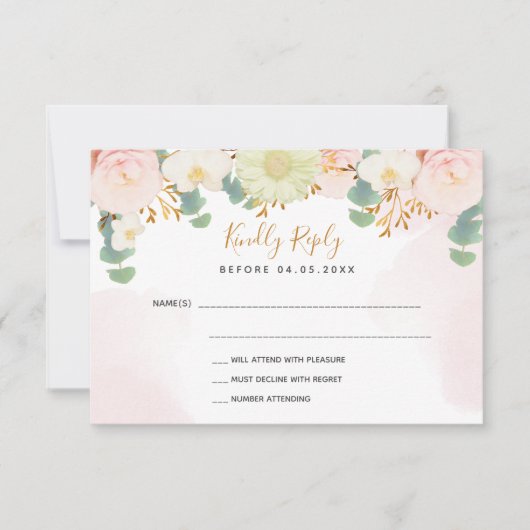 Boucles d'aquarelle rose blanc Mariage RSVP (Devant)