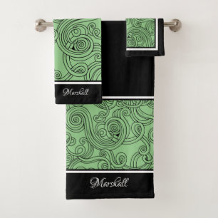 Boucles Design Vert Noir Blanc Serviettes de bain