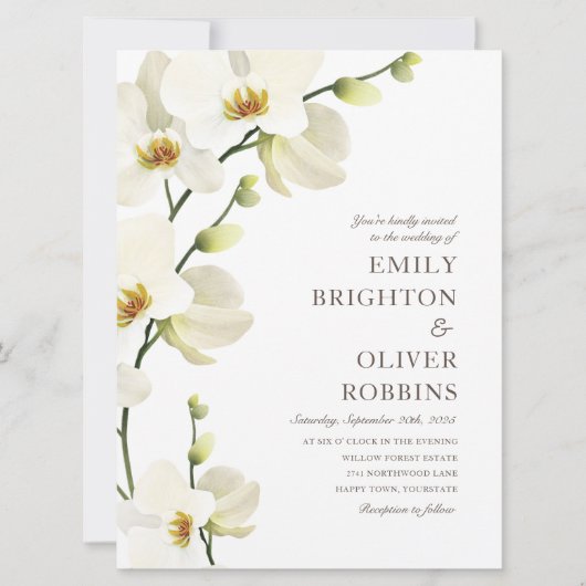 Boucles d'orchidées blanches Invitations de mariag (Devant)