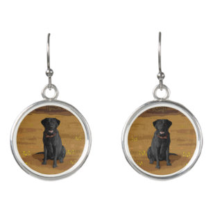 Boucles D'oreilles Amoureux des chiens de recherche de Black Labrador