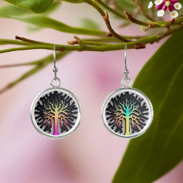 Boucles D'oreilles arbre de vie moderne hologramme bicolore rose vert