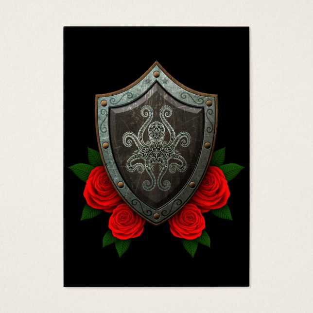 Bouclier de pieuvre décoré avec des roses rouges (Devant)