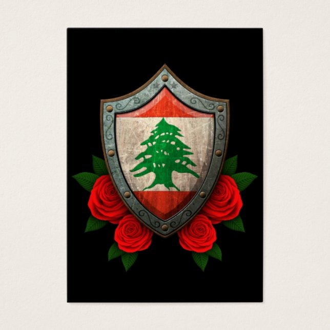 Bouclier du drapeau libanais usé avec des roses ro (Devant)
