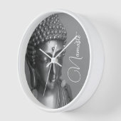 Bouddha Argent Namaste Horloge murale (Angle)