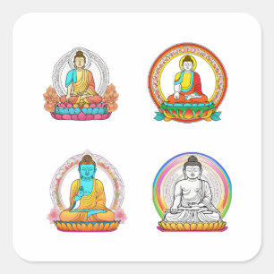 Bouddha avec fleurs colorées 4 Stickers Pack