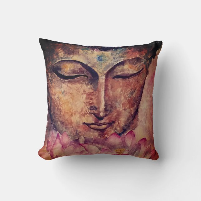 Bouddha font face au coussin d'art d'aquarelle (Recto)