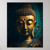 Bouddha Paisible Face Or Bleu Art Antique Poster (Devant)