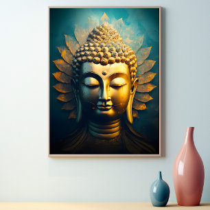 Bouddha Paisible Visage Or Art Antique Poster