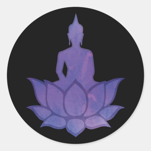 Bouddha sur Sticker rond classique violet Lotus (Devant)