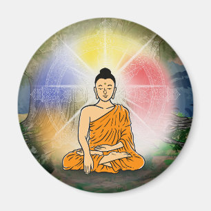 Bouddha's Enlightenment & Dharma Wheel Magnet