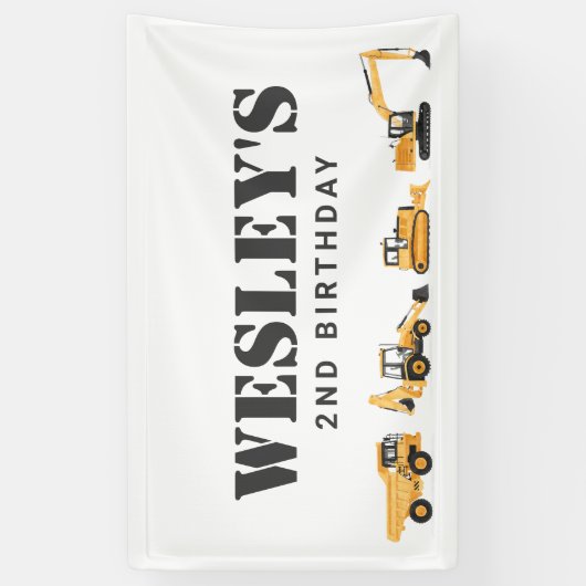 Boudewijnbouwvoertuigen Jongens Verjaardag Spandoek (Verticaal)