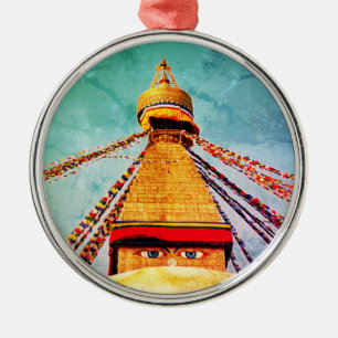 Boudhanath Stupa, Buddha Eyes, Himalaya, Nepal Metalen Ornament