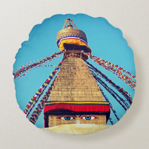 Boudhanath Stupa, Buddha Eyes, Himalaya, Nepal Rond Kussen