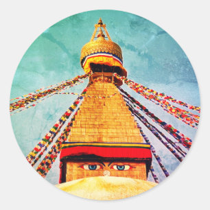 Boudhanath Stupa, Buddha Eyes, Himalaya, Nepal Ronde Sticker