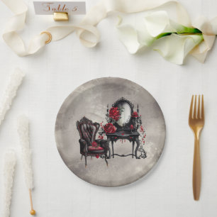 Boudoir Vanity Mirror en Victoriaans salonstoel Papieren Bordje