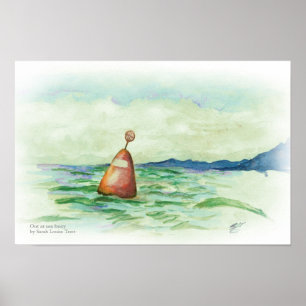 Bouée en mer, impression d'esquisse à l'aquarelle