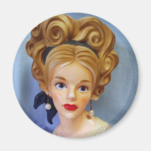 Bouffant Hair Lady Head Vase Big Blue Eyes Magneet