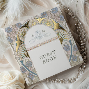 Bougainvillea Blauw Goud Trouwen Art Nouveau Gastenboek