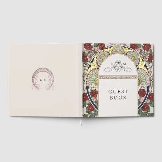 Bougainvillea Bourgondië Gouden bruiloft Art Nouve Gastenboek (Volledig)