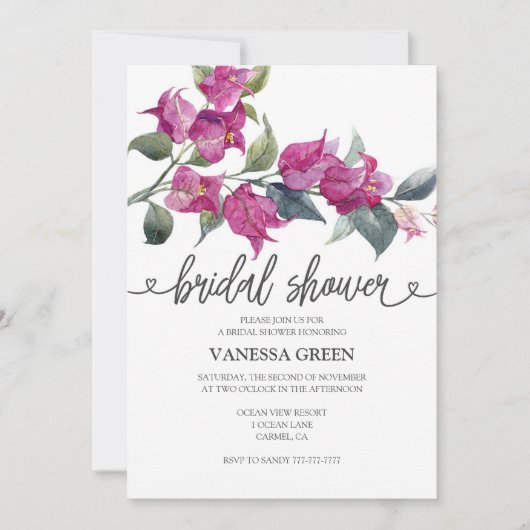 Bougainvillea Bridal Shower Invitation 2 QR Codes (Devant)
