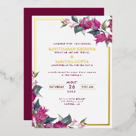 Bougainvillea Burgundy Pink Floral Wedding Folie i Folie Uitnodiging