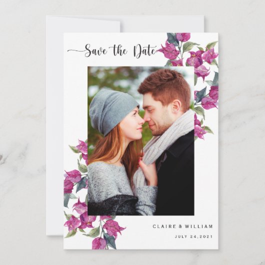 Bougainvillea Floral Photo Wedding Save the Date (Voorkant)
