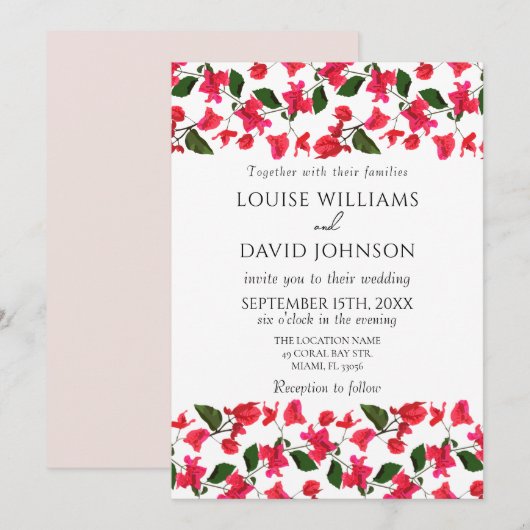 Bougainvillea Flower Wedding Invitation Kaart (Voorkant / Achterkant)
