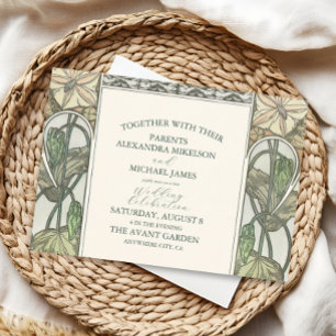 Bougainvillea Green Art Nouveau Mucha Bruiloft Kaart