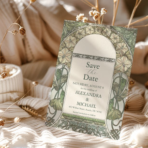Bougainvillea Green Art Nouveau Mucha Bruiloft Save The Date