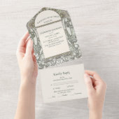 Bougainvillea Green Art Nouveau Mucha Wedding All In One Uitnodiging (Afscheurbaar)