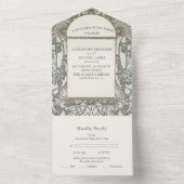 Bougainvillea Green Art Nouveau Mucha Wedding All In One Uitnodiging (Binnen)